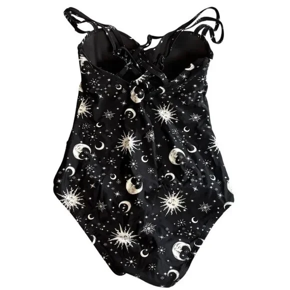 Hot Topic Black & White Sun Moon Stars Celestial One Piece Swimsuit Size Small - Picture 3 of 14